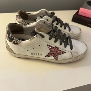 Golden Goose Women's White Sneakers with Pink Glitter Star